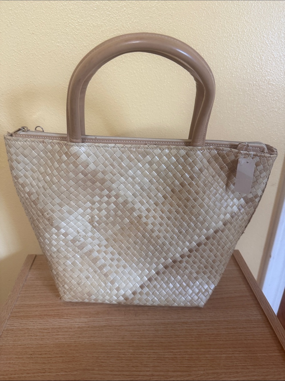 Woven Beige Tote Bag with Top Handles